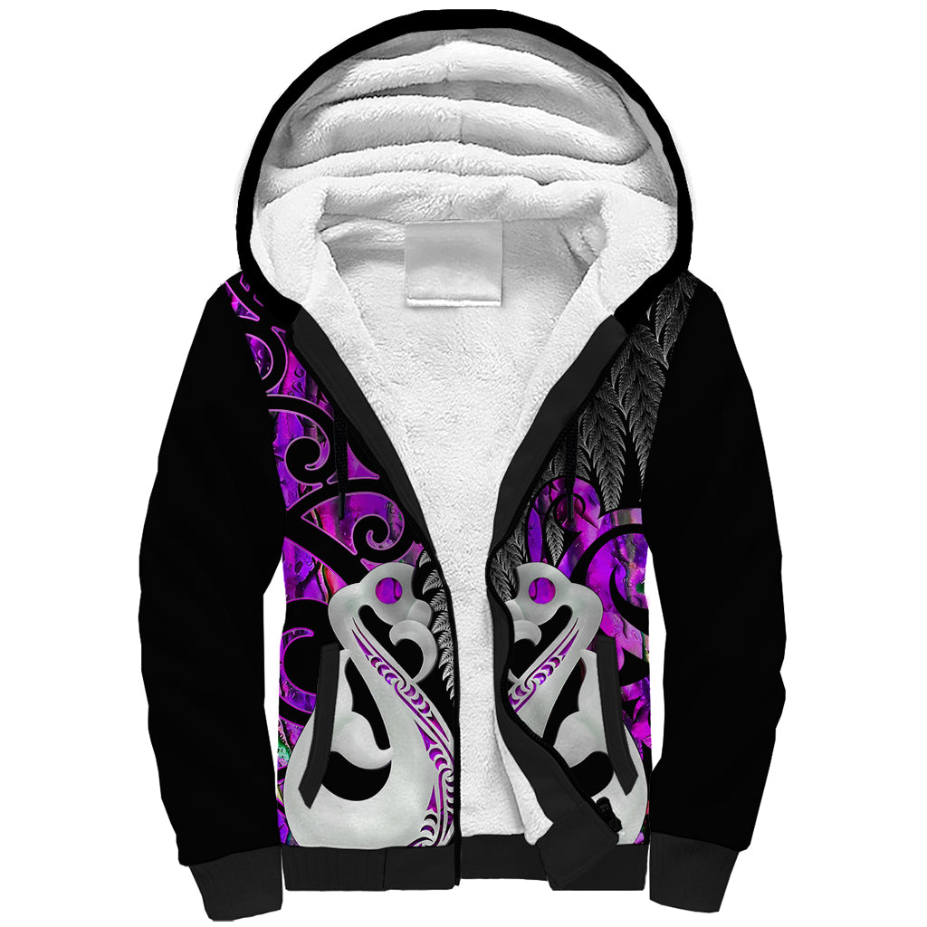 Personalised New Zealand Sherpa Hoodie Te Manaia Mangopare Maori And Fern Purple Style - Wonder Print Shop
