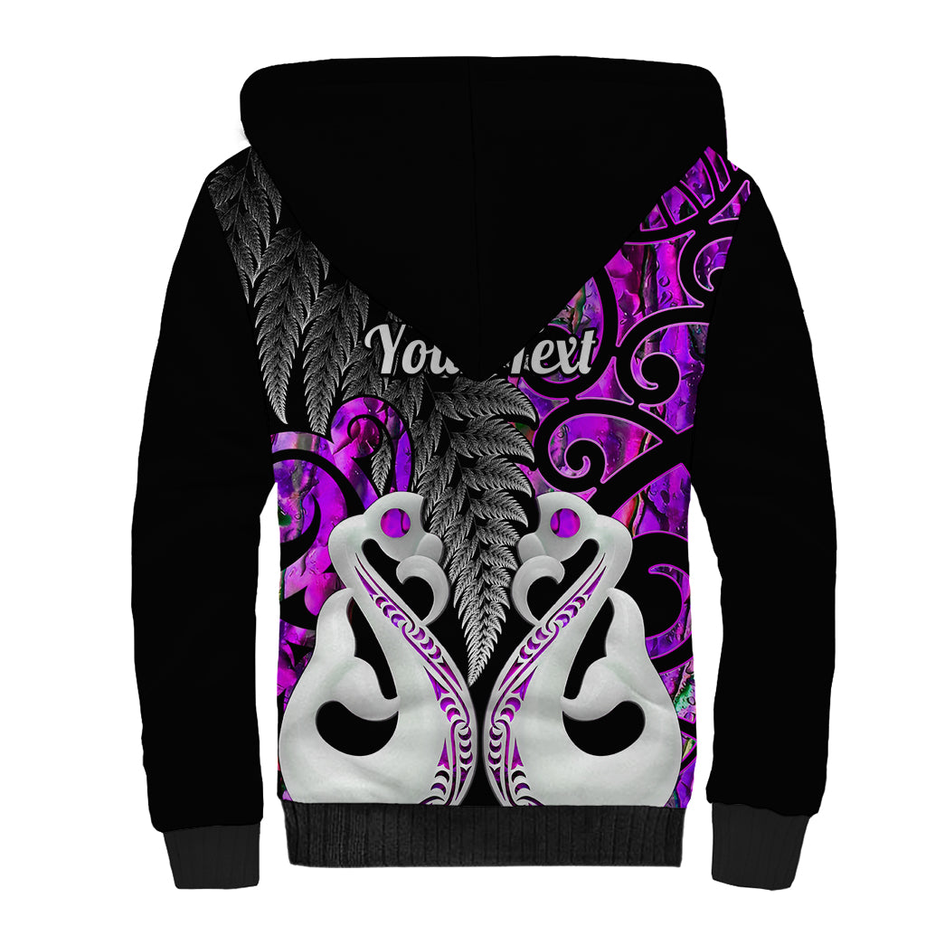 Personalised New Zealand Sherpa Hoodie Te Manaia Mangopare Maori And Fern Purple Style - Wonder Print Shop