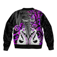 Personalised New Zealand Sleeve Zip Bomber Jacket Te Manaia Mangopare Maori And Fern Purple Style - Wonder Print Shop