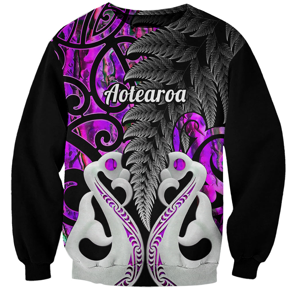 Personalised New Zealand Sweatshirt Te Manaia Mangopare Maori And Fern Purple Style - Wonder Print Shop