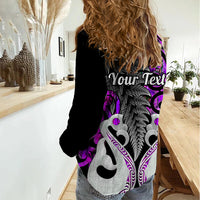 Personalised New Zealand Women Casual Shirt Te Manaia Mangopare Maori And Fern Purple Style - Wonder Print Shop