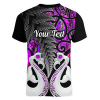 Personalised New Zealand Women V Neck T Shirt Te Manaia Mangopare Maori And Fern Purple Style - Wonder Print Shop