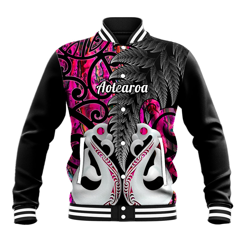 Personalised New Zealand Baseball Jacket Te Manaia Mangopare Maori And Fern Pink Style - Wonder Print Shop