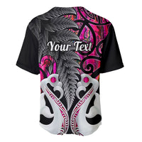 Pink and black baseball jersey back with fern print and 'Your Text' lettering