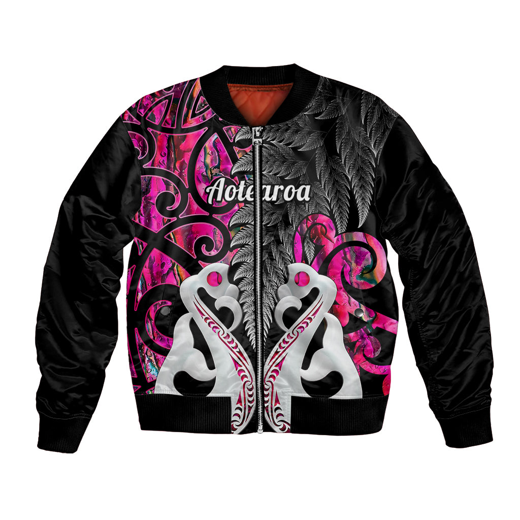 Personalised New Zealand Bomber Jacket Te Manaia Mangopare Maori And Fern Pink Style - Wonder Print Shop