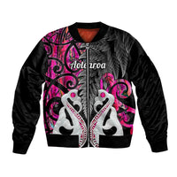 Personalised New Zealand Bomber Jacket Te Manaia Mangopare Maori And Fern Pink Style - Wonder Print Shop
