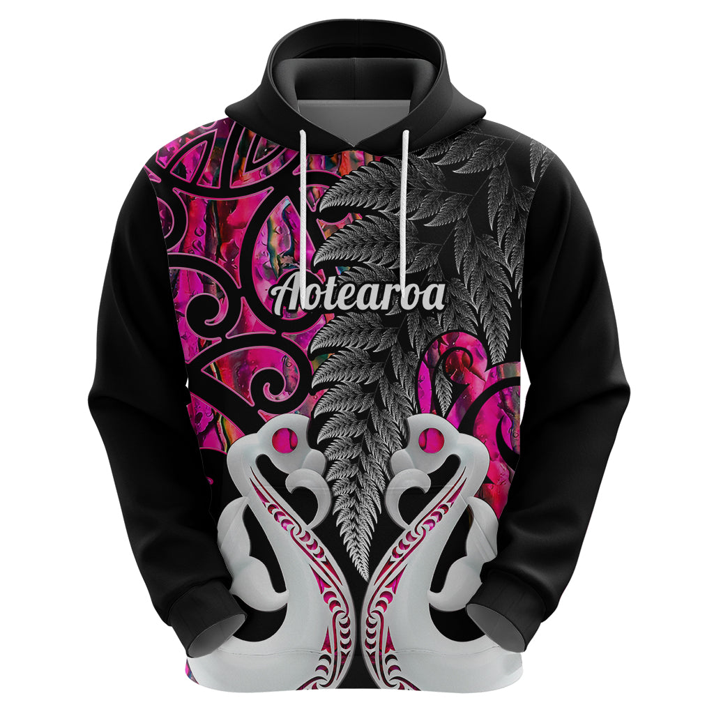 Custom New Zealand Hoodie Te Manaia Mangopare Maori And Fern Pink Style - Wonder Print Shop