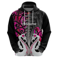 Custom New Zealand Hoodie Te Manaia Mangopare Maori And Fern Pink Style - Wonder Print Shop