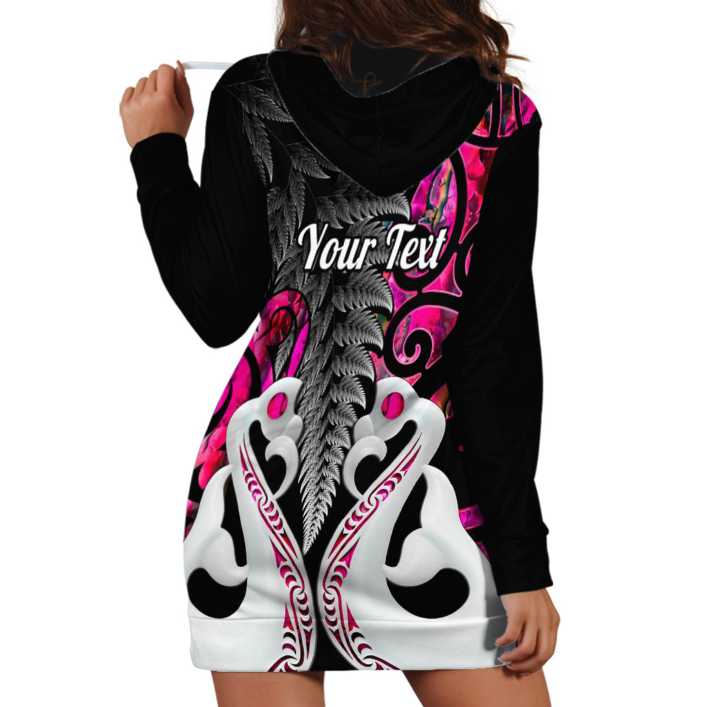 Personalised New Zealand Hoodie Dress Te Manaia Mangopare Maori And Fern Pink Style - Wonder Print Shop