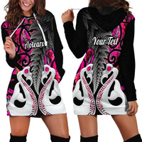 Personalised New Zealand Hoodie Dress Te Manaia Mangopare Maori And Fern Pink Style - Wonder Print Shop