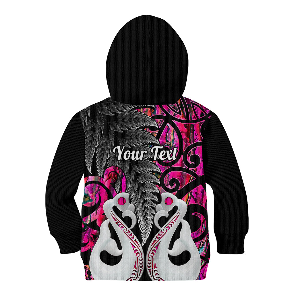 Personalised New Zealand Kid Hoodie Te Manaia Mangopare Maori And Fern Pink Style - Wonder Print Shop