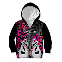 Personalised New Zealand Kid Hoodie Te Manaia Mangopare Maori And Fern Pink Style - Wonder Print Shop