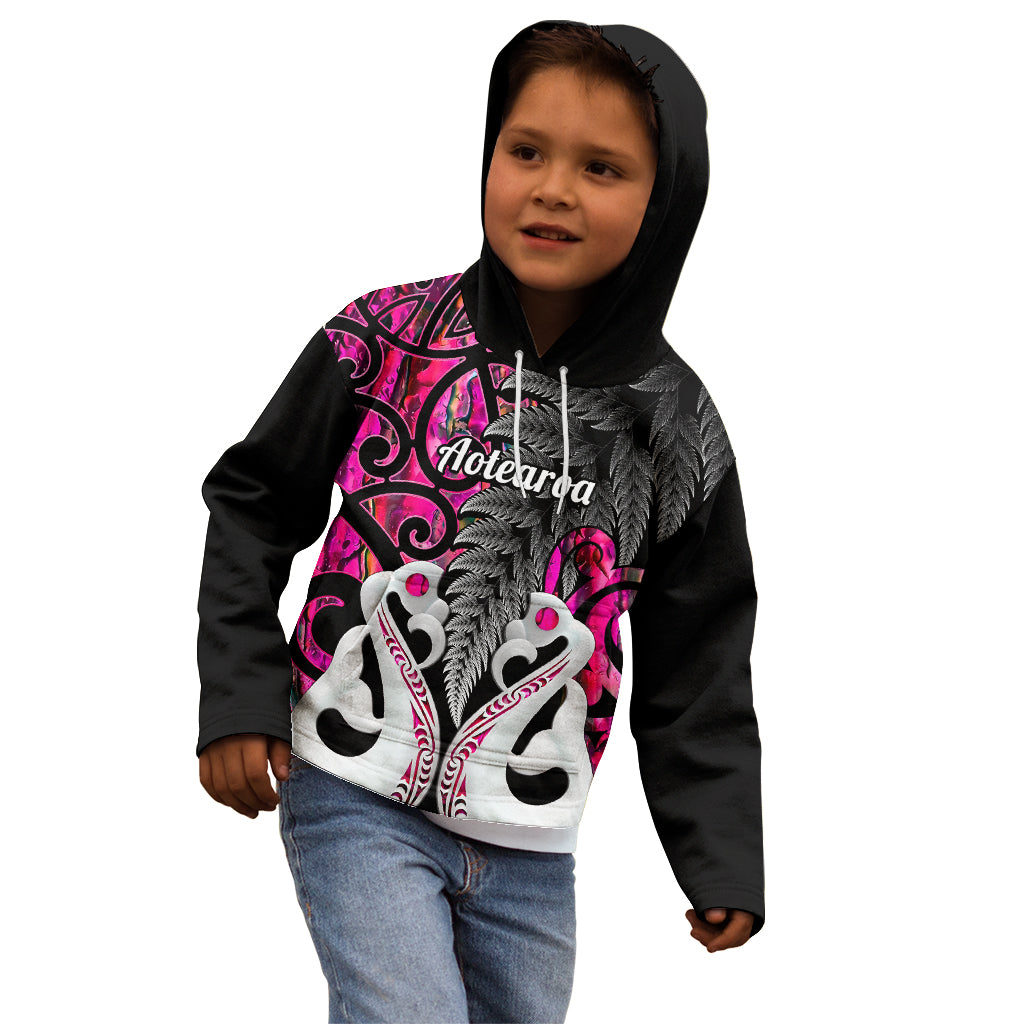 Personalised New Zealand Kid Hoodie Te Manaia Mangopare Maori And Fern Pink Style - Wonder Print Shop
