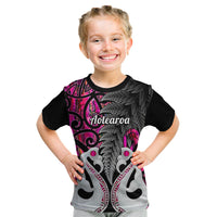 Personalised New Zealand Kid T Shirt Te Manaia Mangopare Maori And Fern Pink Style - Wonder Print Shop