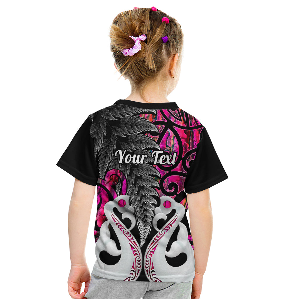 Personalised New Zealand Kid T Shirt Te Manaia Mangopare Maori And Fern Pink Style - Wonder Print Shop