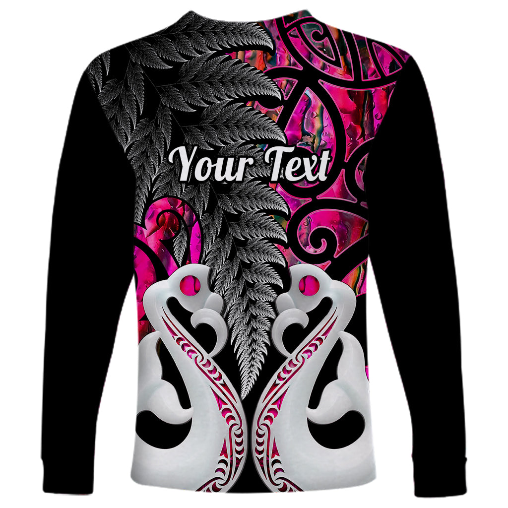 Personalised New Zealand Long Sleeve Shirt Te Manaia Mangopare Maori And Fern Pink Style - Wonder Print Shop