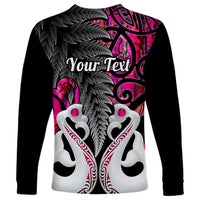Personalised New Zealand Long Sleeve Shirt Te Manaia Mangopare Maori And Fern Pink Style - Wonder Print Shop