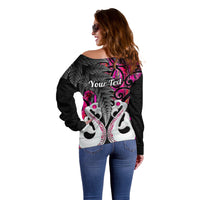 Personalised New Zealand Off Shoulder Sweater Te Manaia Mangopare Maori And Fern Pink Style - Wonder Print Shop