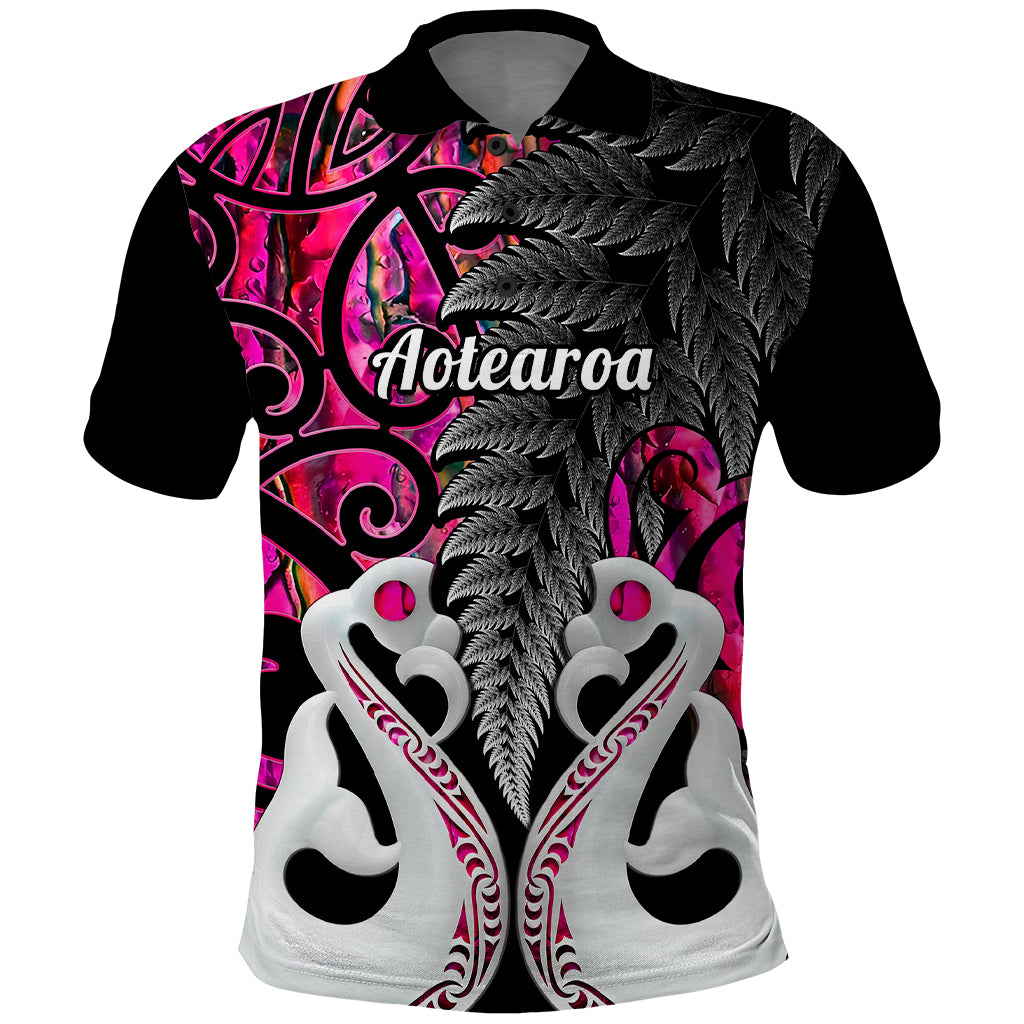 Custom New Zealand Polo Shirt Te Manaia Mangopare Maori And Fern Pink Style - Wonder Print Shop