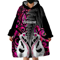 Personalised New Zealand Wearable Blanket Hoodie Te Manaia Mangopare Maori And Fern Pink Style - Wonder Print Shop