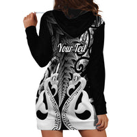 Personalised New Zealand Hoodie Dress Te Manaia Mangopare Maori And Fern Black Style - Wonder Print Shop