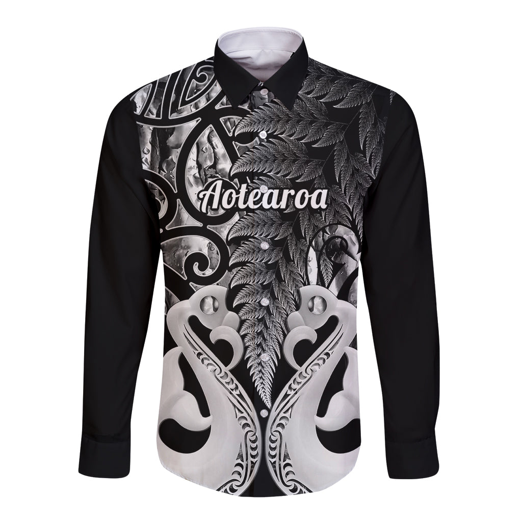 Personalised New Zealand Long Sleeve Button Shirt Te Manaia Mangopare Maori And Fern Black Style - Wonder Print Shop