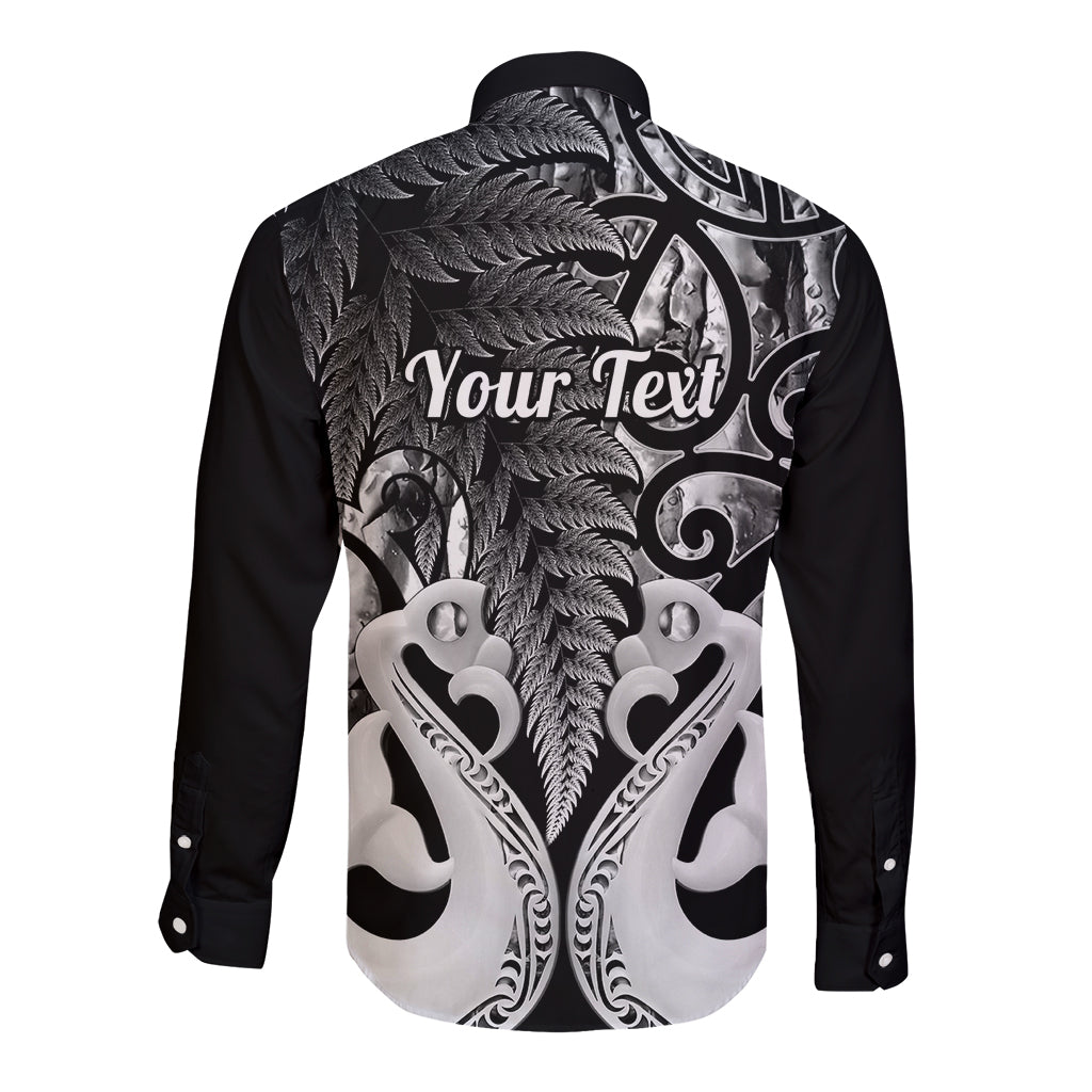 Personalised New Zealand Long Sleeve Button Shirt Te Manaia Mangopare Maori And Fern Black Style - Wonder Print Shop