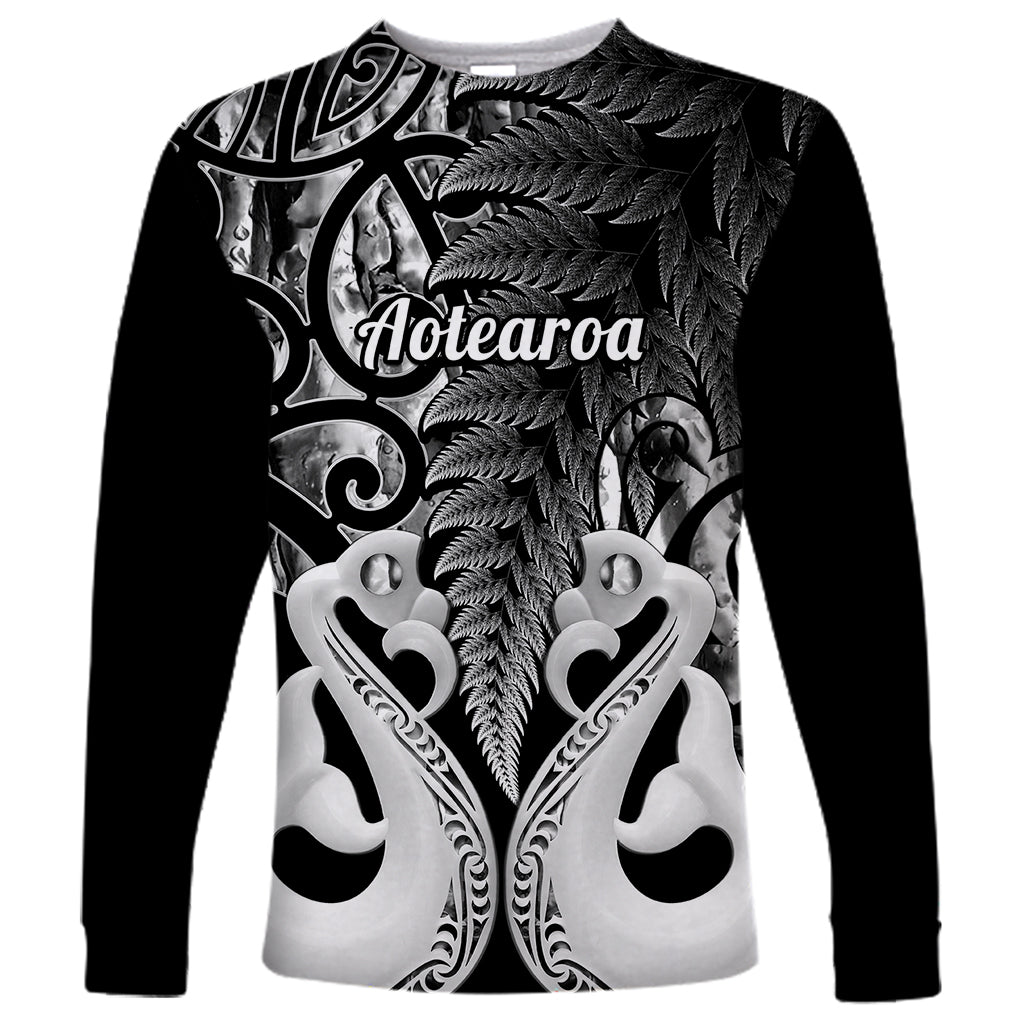 Personalised New Zealand Long Sleeve Shirt Te Manaia Mangopare Maori And Fern Black Style - Wonder Print Shop