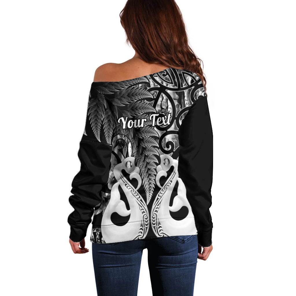 Personalised New Zealand Off Shoulder Sweater Te Manaia Mangopare Maori And Fern Black Style - Wonder Print Shop