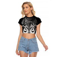 Personalised New Zealand Raglan Cropped T Shirt Te Manaia Mangopare Maori And Fern Black Style - Wonder Print Shop