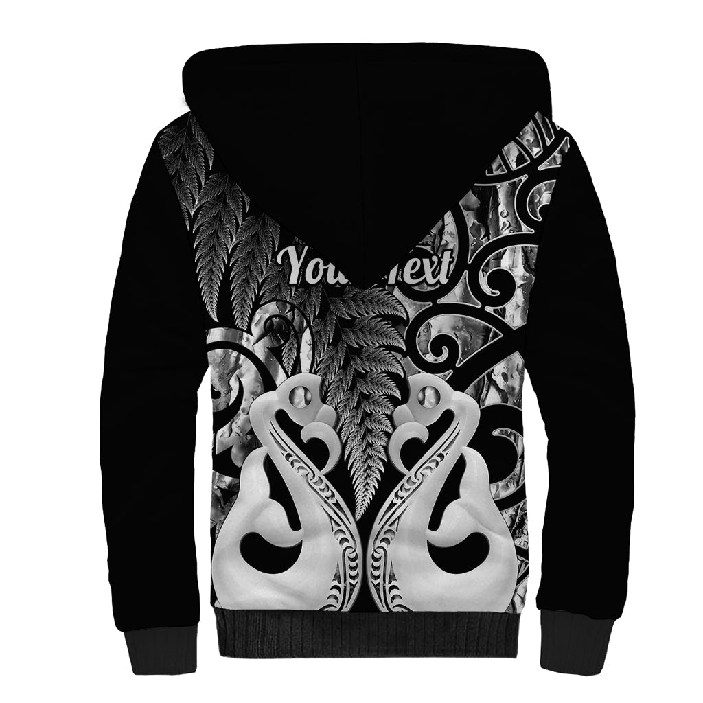 Personalised New Zealand Sherpa Hoodie Te Manaia Mangopare Maori And Fern Black Style - Wonder Print Shop