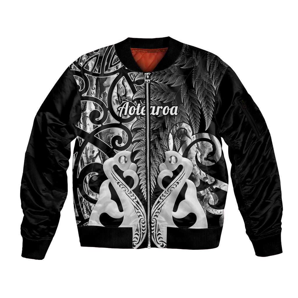 Personalised New Zealand Sleeve Zip Bomber Jacket Te Manaia Mangopare Maori And Fern Black Style - Wonder Print Shop