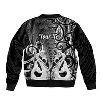 Personalised New Zealand Sleeve Zip Bomber Jacket Te Manaia Mangopare Maori And Fern Black Style - Wonder Print Shop