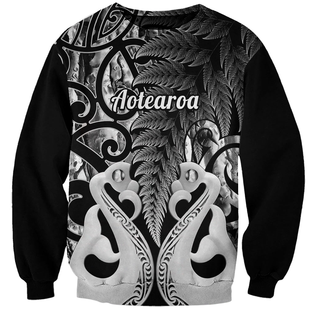 Personalised New Zealand Sweatshirt Te Manaia Mangopare Maori And Fern Black Style - Wonder Print Shop