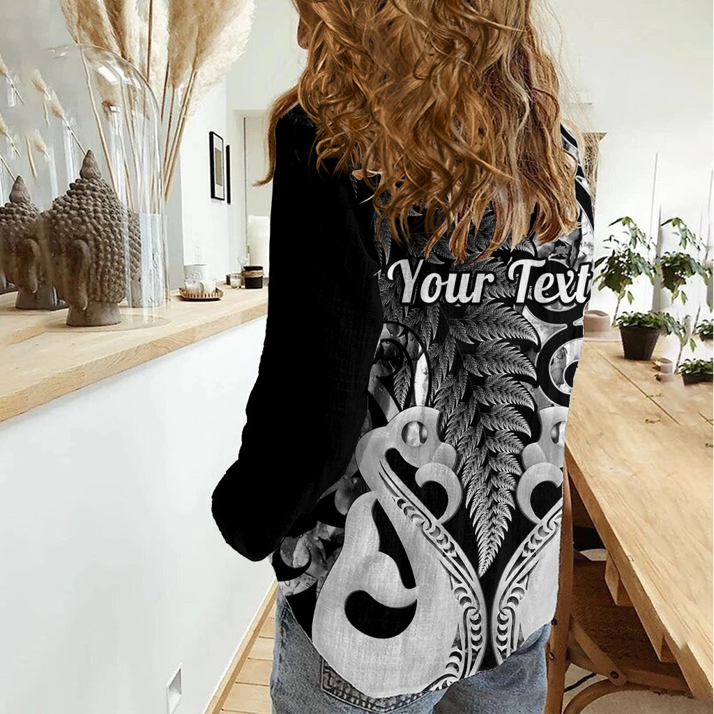 Personalised New Zealand Women Casual Shirt Te Manaia Mangopare Maori And Fern Black Style - Wonder Print Shop