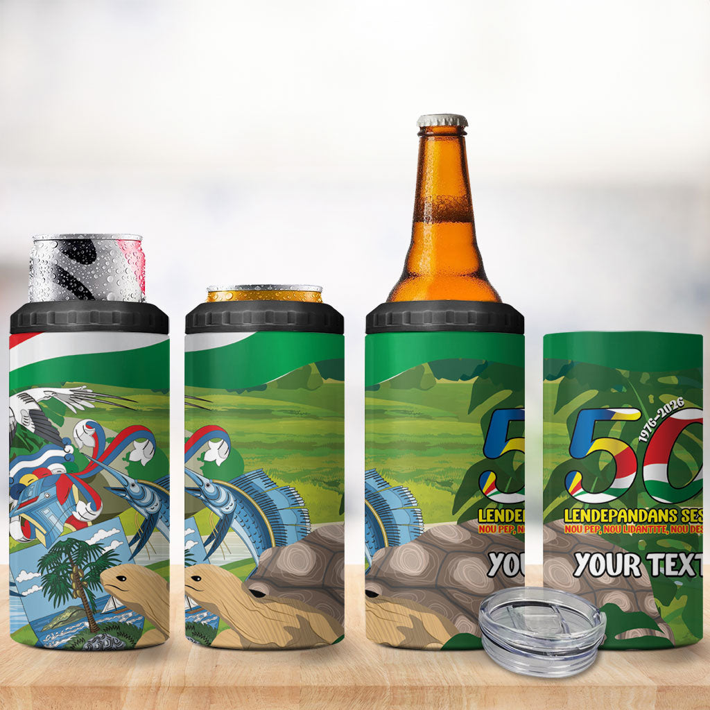 Seychelles National Day Personalized 4 in 1 Can Cooler Tumbler 50 Years Anniversary Lendepandans Sesel