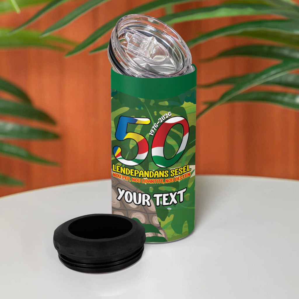 Seychelles National Day Personalized 4 in 1 Can Cooler Tumbler 50 Years Anniversary Lendepandans Sesel