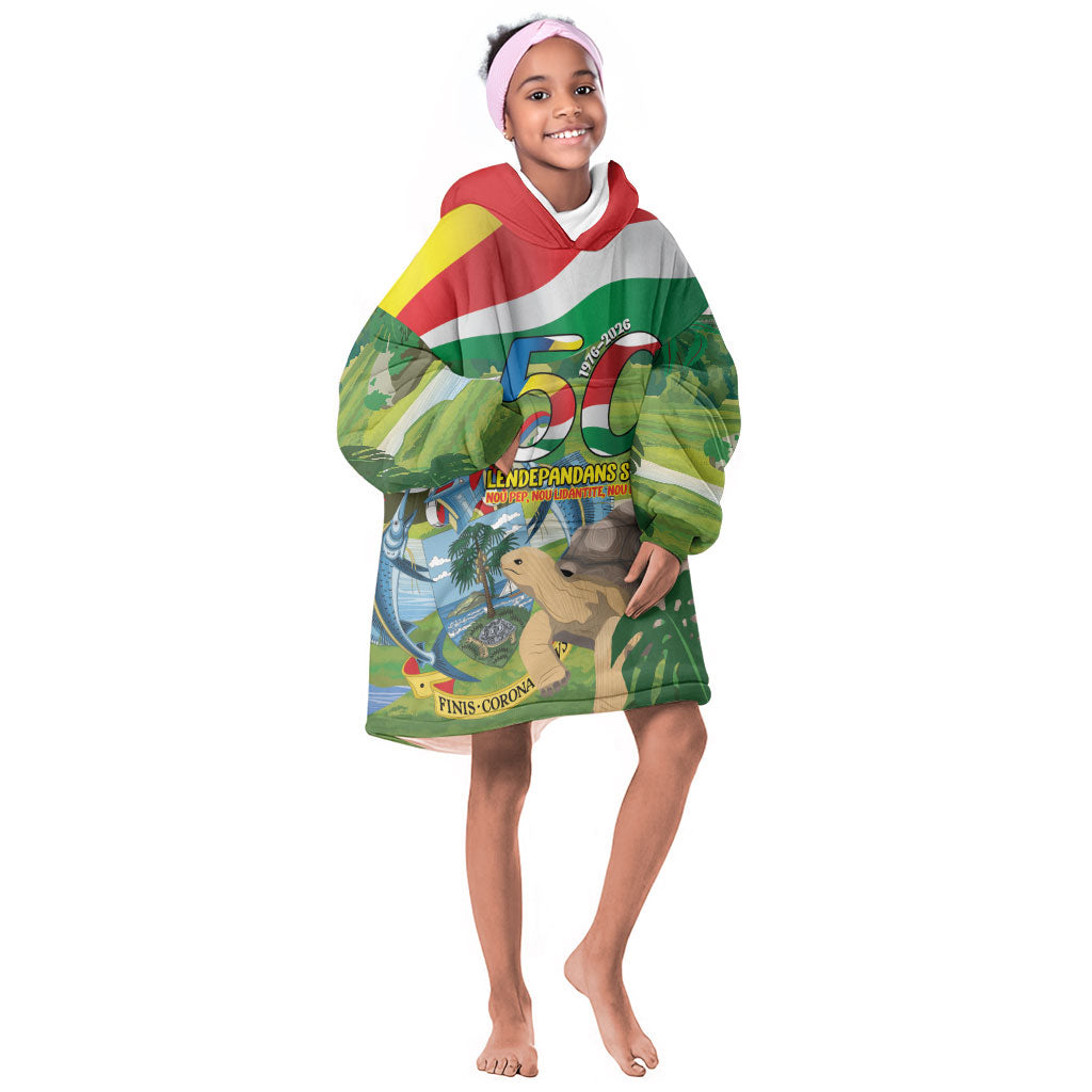 Seychelles National Day Personalized Kid Wearable Blanket Hoodie 50 Years Anniversary Lendepandans Sesel