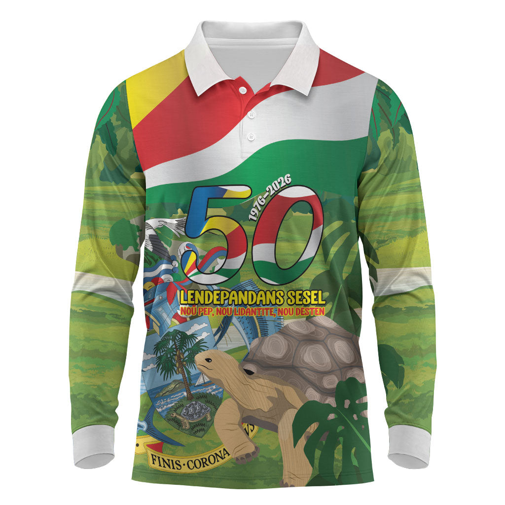 Seychelles National Day Personalized Long Sleeve Polo Shirt 50 Years Anniversary Lendepandans Sesel