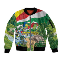 Seychelles National Day Personalized Sleeve Zip Bomber Jacket 50 Years Anniversary Lendepandans Sesel