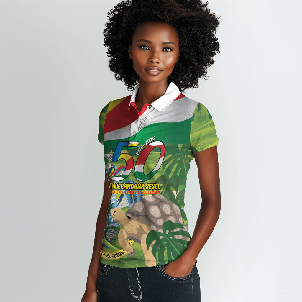 Seychelles National Day Personalized Women Polo Shirt 50 Years Anniversary Lendepandans Sesel