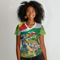 Seychelles National Day Personalized Women V-Neck T-Shirt 50 Years Anniversary Lendepandans Sesel