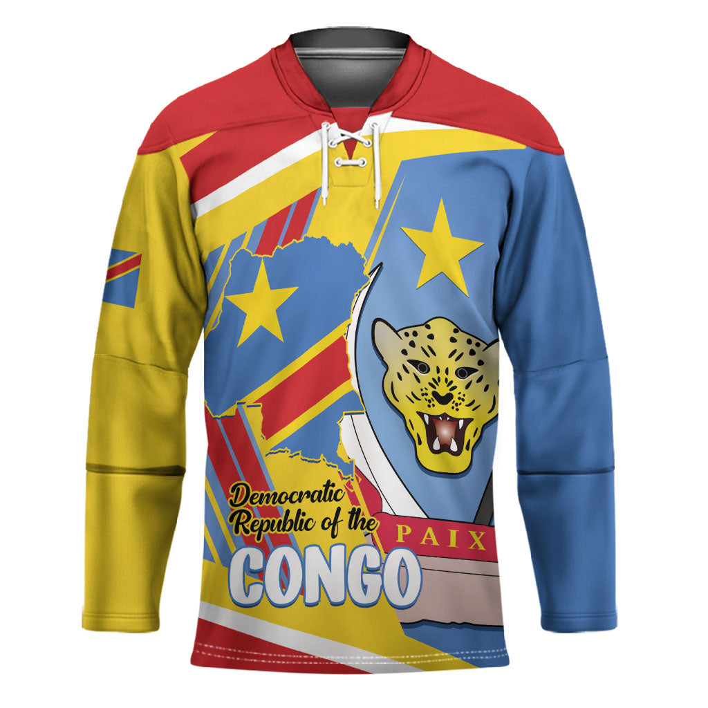 DR Congo Independence Day Personalized Hockey Jersey Congo-Kinshasa Coat Of Arms Style