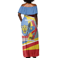 DR Congo Independence Day Personalized Off Shoulder Maxi Dress Congo-Kinshasa Coat Of Arms Style
