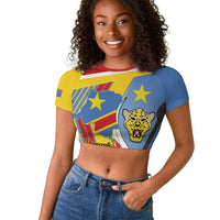 DR Congo Independence Day Personalized Raglan Cropped T shirt Congo-Kinshasa Coat Of Arms Style