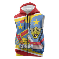 DR Congo Independence Day Personalized Sleeveless Zip Hoodie Congo-Kinshasa Coat Of Arms Style