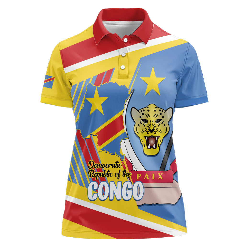 DR Congo Independence Day Personalized Women Polo Shirt Congo-Kinshasa Coat Of Arms Style