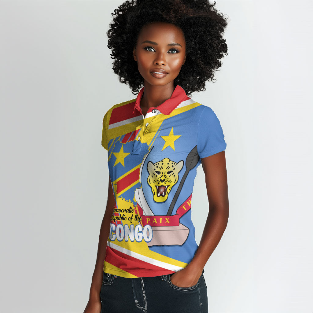 DR Congo Independence Day Personalized Women Polo Shirt Congo-Kinshasa Coat Of Arms Style