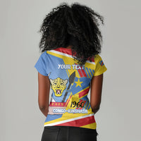 DR Congo Independence Day Personalized Women V-Neck T-Shirt Congo-Kinshasa Coat Of Arms Style