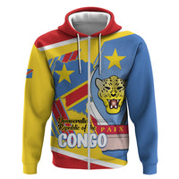 DR Congo Independence Day Personalized Zip Hoodie Congo-Kinshasa Coat Of Arms Style